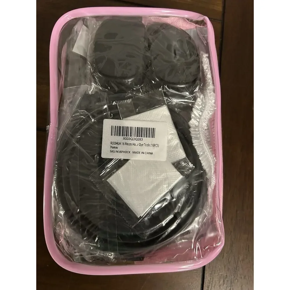 ROOHUA 16 Pcs Hair Dye Coloring Kit Travel Pouch Bowl Brushes Cape Clips Gloves